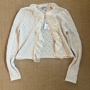 Zara Beige Lace Top with Sheer Accents